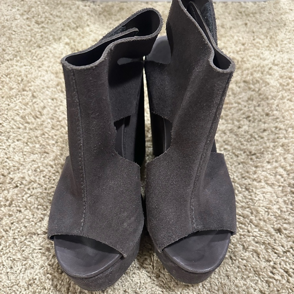 Pedro Garcia Dark Gray Peep-Toe Heeled Boots